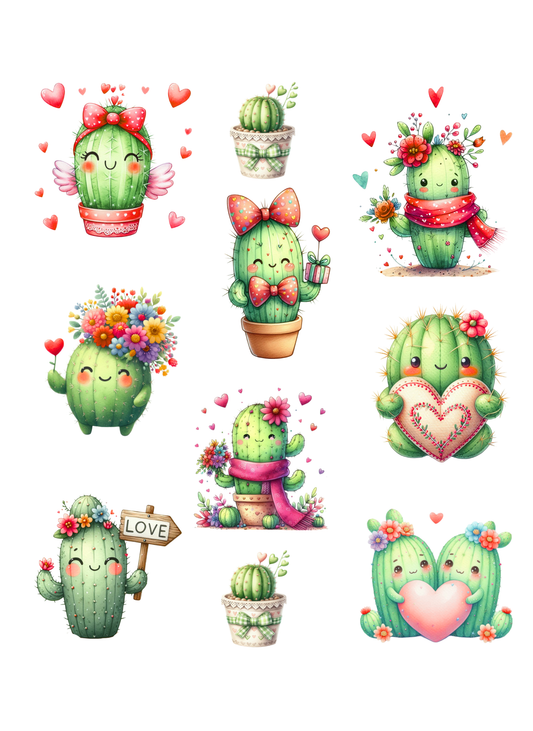Cute Cactus Sticker Sheet - Kiss-cut