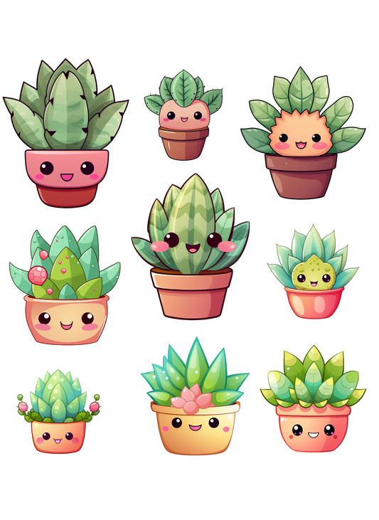 Kawaii Succulents Sticker Sheet / Kiss-cut