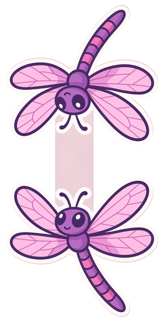 This is a magnetic bookmark with a purple and pink dragonfly design.