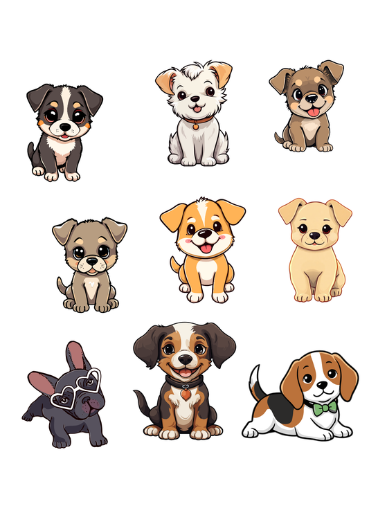 Cute Little Doggies Sticker Sheet - Kiss-cut