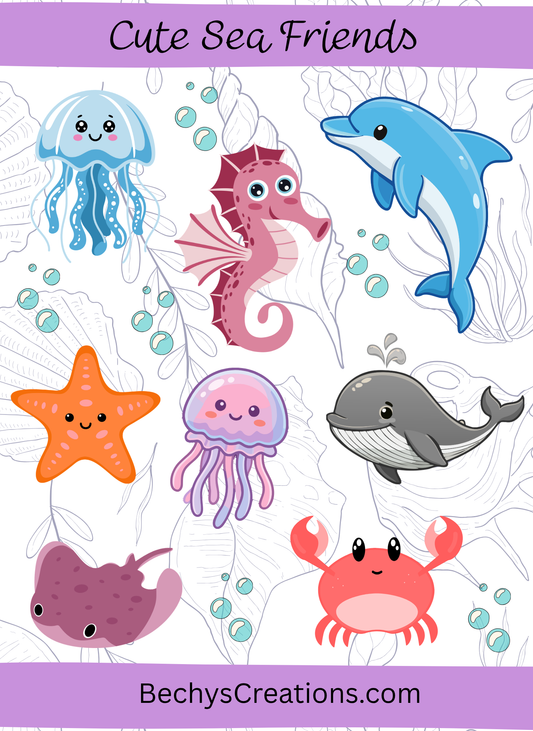 Cute Sea Friends Sticker Sheet - Kiss-cut