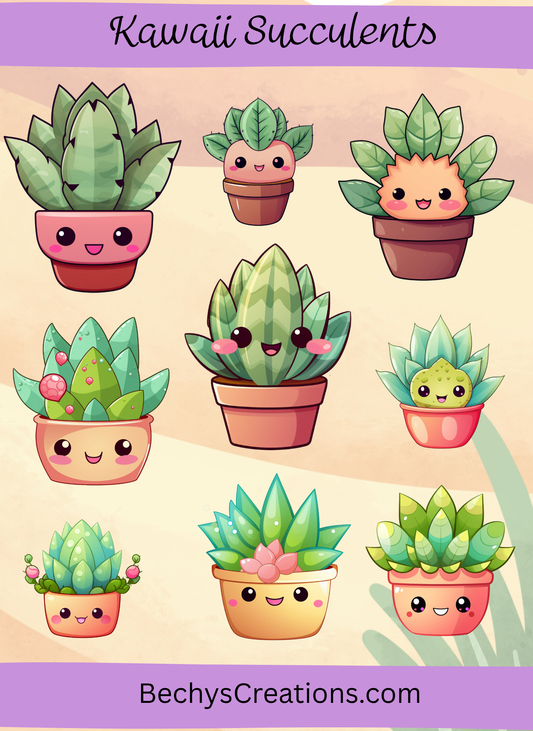 Kawaii Succulents Sticker Sheet / Kiss-cut