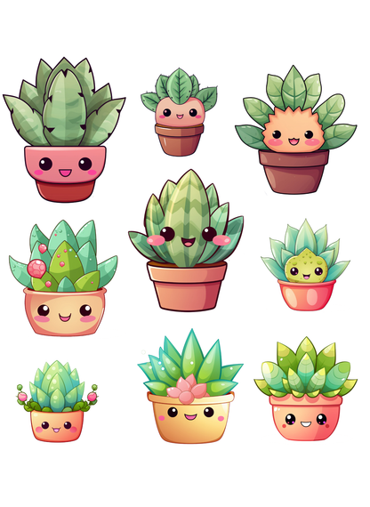 Kawaii Succulents Sticker Sheet / Kiss-cut