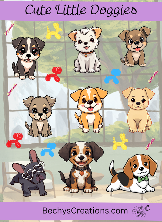 Cute Little Doggies Sticker Sheet - Kiss-cut