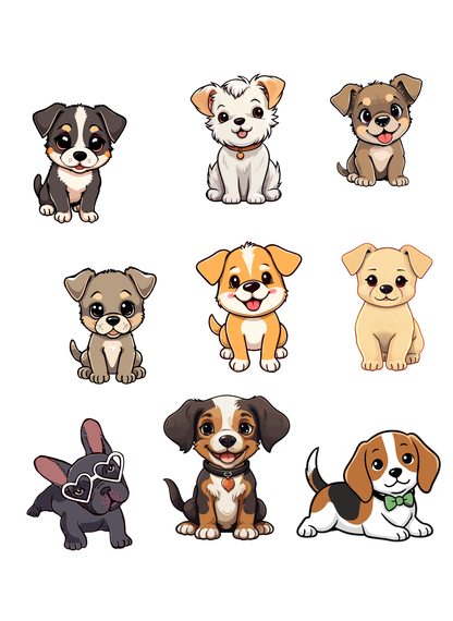 Cute Little Doggies Sticker Sheet - Kiss-cut