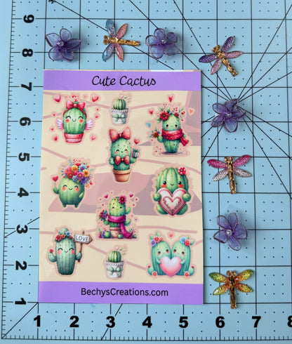 Cute Cactus Sticker Sheet - Kiss-cut