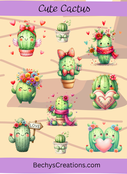Cute Cactus Sticker Sheet - Kiss-cut